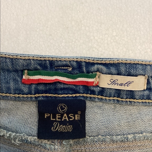 PLEASE small slim fit mid rise embroidered & distressed jeans raw hems Italy NWT - Picture 3 of 15